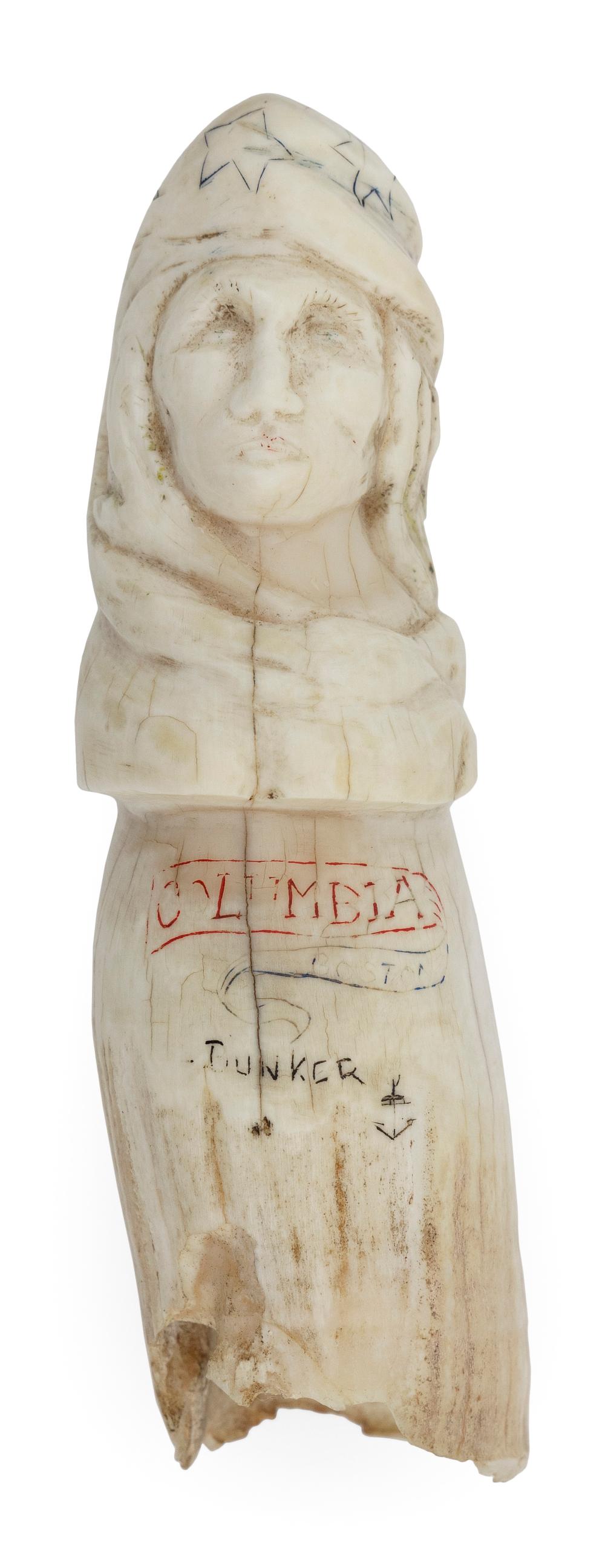 SCRIMSHAW WHALE'S TOOTH CARVED AS A
