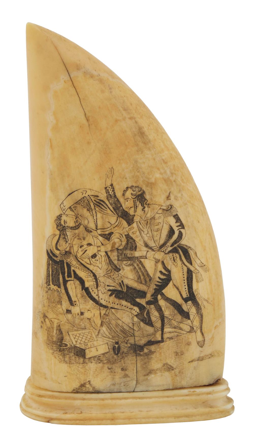 SCRIMSHAW WHALE'S TOOTH DEPICTING A