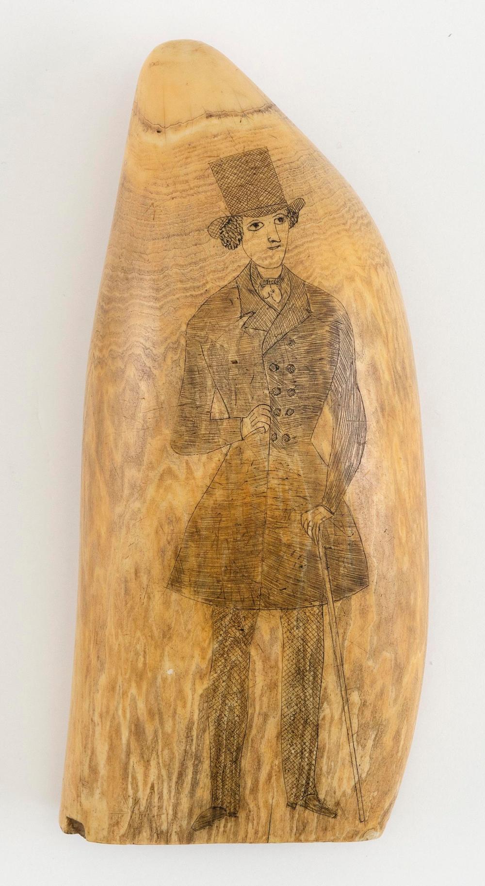 SCRIMSHAW WHALE’S TOOTH DEPICTING A