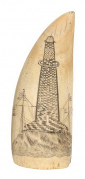 SCRIMSHAW WHALE'S TOOTH DEPICT