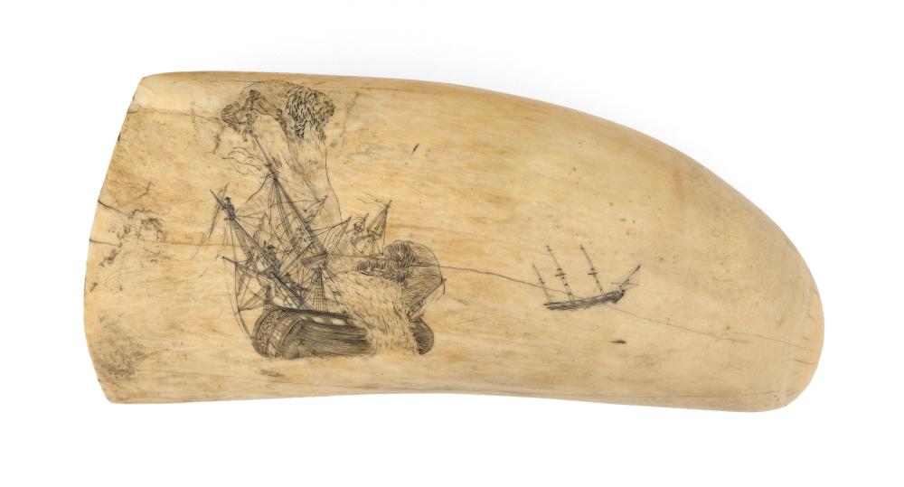 SCRIMSHAW WHALE'S TOOTH DEPICTING A