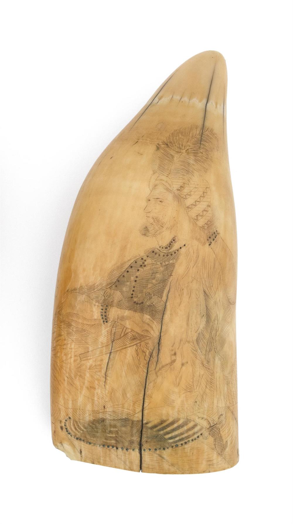 SCRIMSHAW WHALE'S TOOTH DEPICTING A