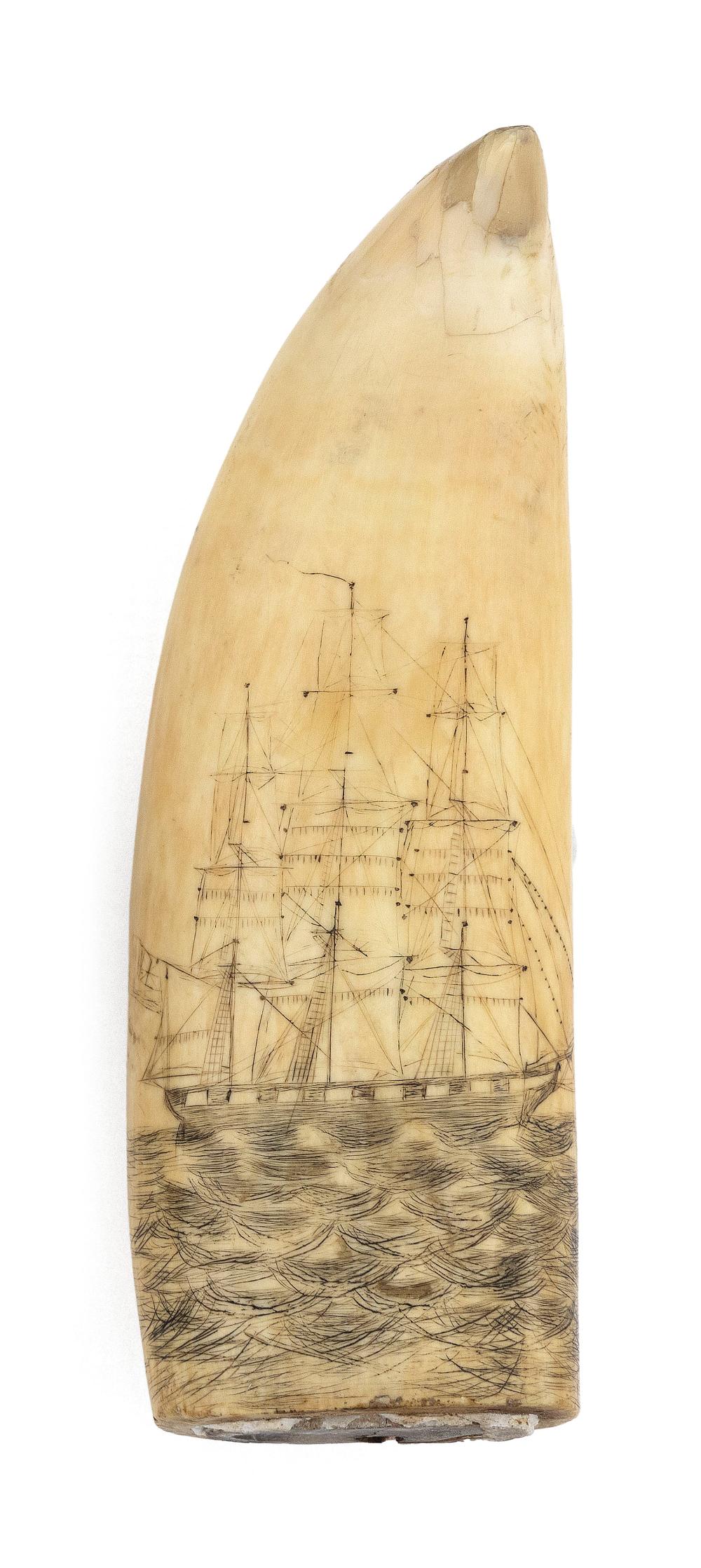 SCRIMSHAW WHALE'S TOOTH DEPICTING A