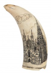 SCRIMSHAW WHALE'S TOOTH DEPICT