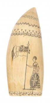 SCRIMSHAW WHALE'S TOOTH DEPICT