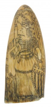 SCRIMSHAW WHALE'S TOOTH DEPICT