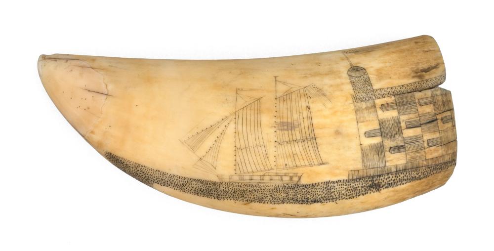 SCRIMSHAW WHALE'S TOOTH DEPICTING
