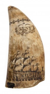 SCRIMSHAW WHALE'S TOOTH DEPICT