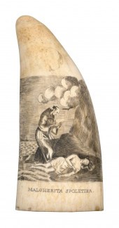 SCRIMSHAW WHALE'S TOOTH "MALGH