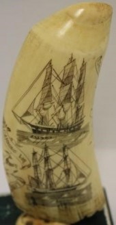 SCRIMSHAW WHALE'S TOOTH SIGNED