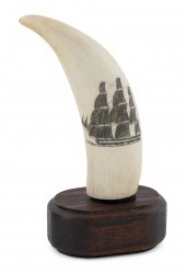 SCRIMSHAW WHALE'S TOOTH WITH C