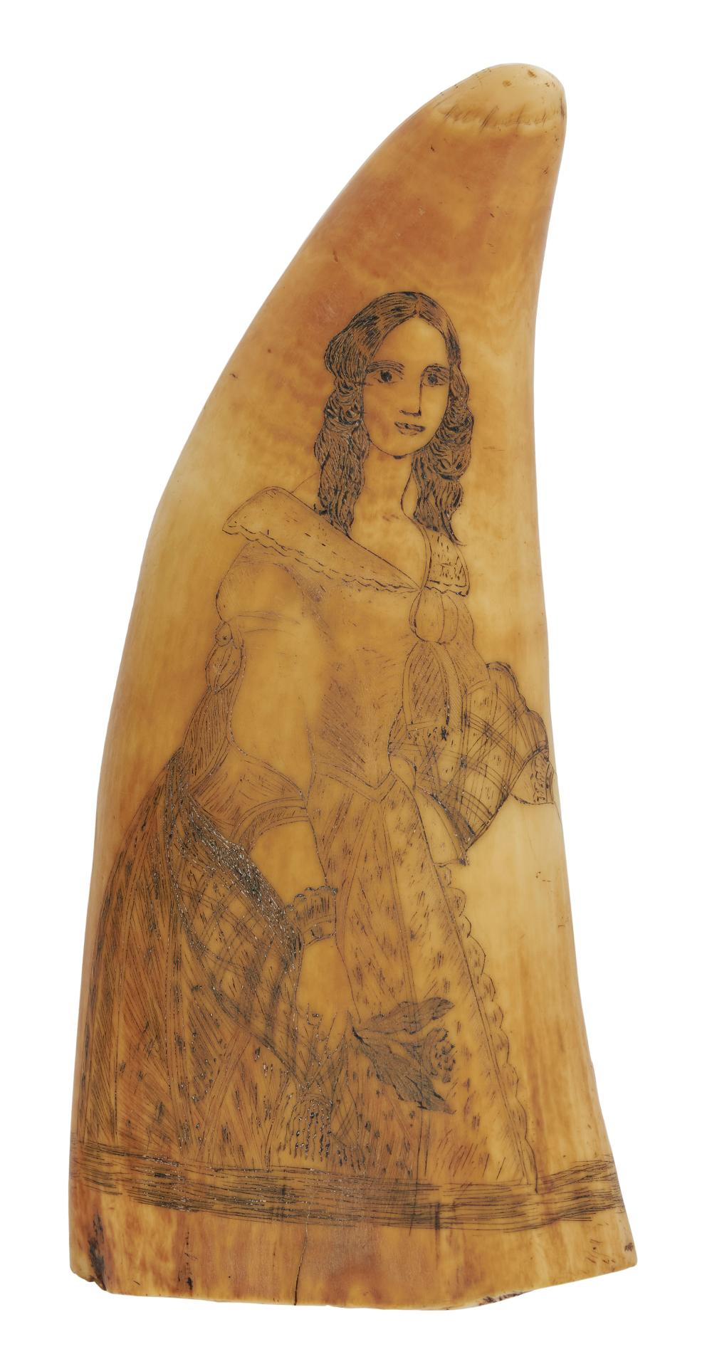 SCRIMSHAW WHALE'S TOOTH WITH
