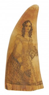 SCRIMSHAW WHALE'S TOOTH WITH C
