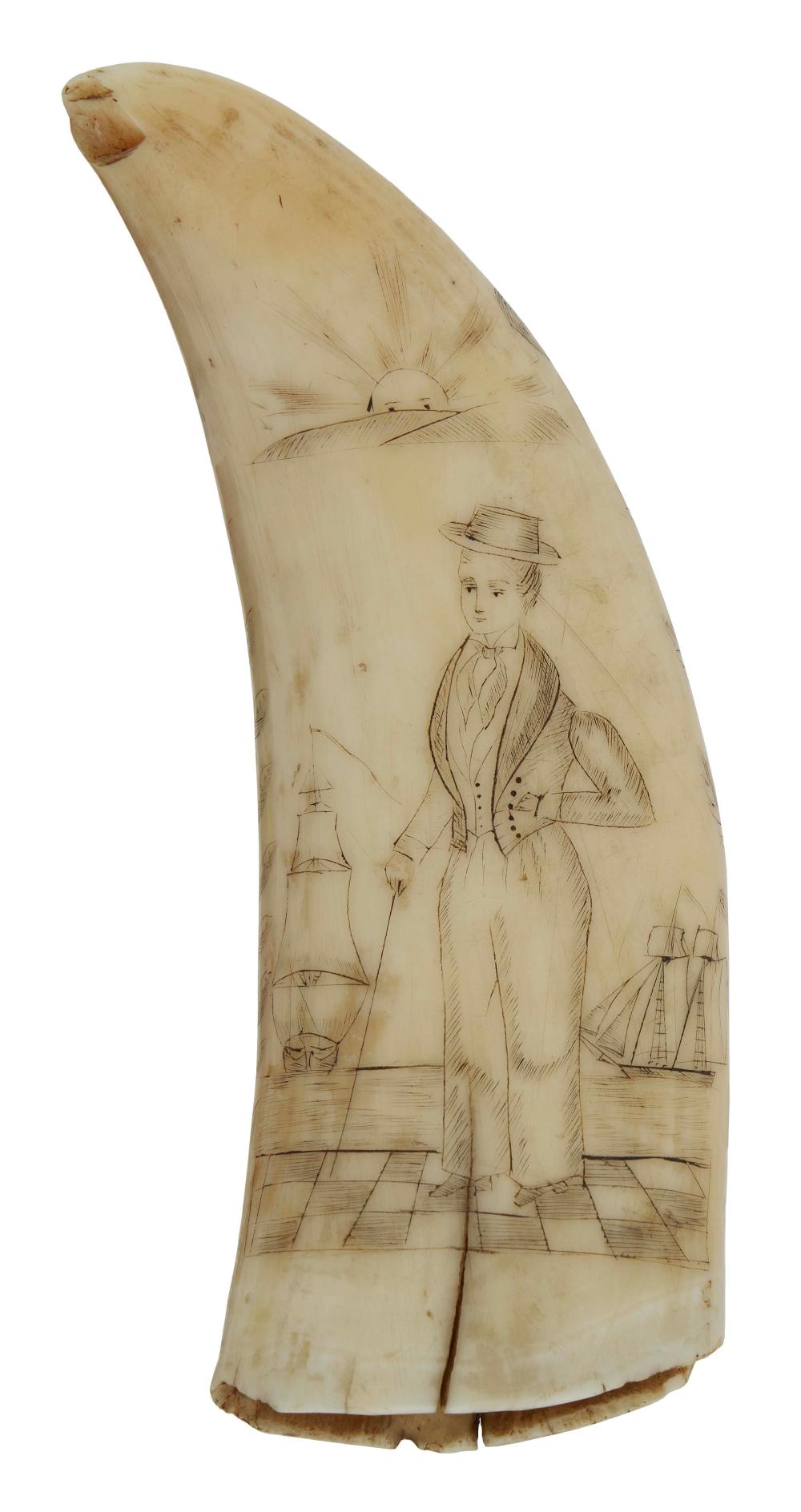 SCRIMSHAW WHALE'S TOOTH WITH