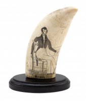 SCRIMSHAW WHALE'S TOOTH WITH F