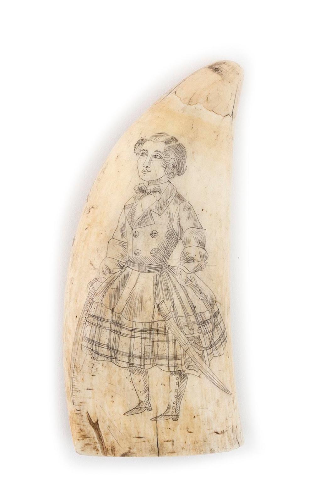 SCRIMSHAW WHALE'S TOOTH WITH