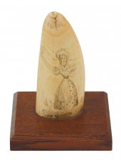 SCRIMSHAW WHALE'S TOOTH WITH L