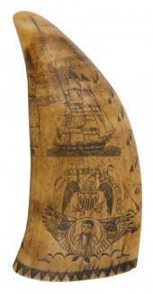 SCRIMSHAW WHALE'S TOOTH WITH M
