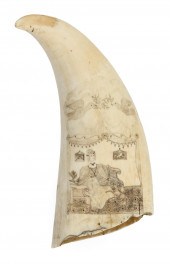 SCRIMSHAW WHALE'S TOOTH WITH P