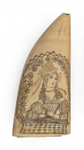SCRIMSHAW WHALE'S TOOTH WITH P