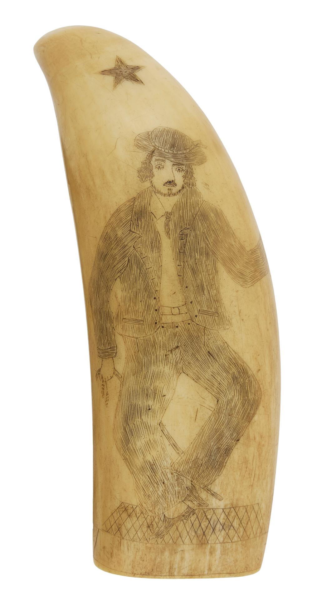 SCRIMSHAW WHALE'S TOOTH WITH