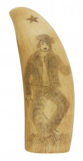 SCRIMSHAW WHALE'S TOOTH WITH P