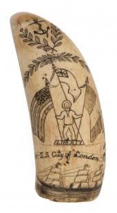 SCRIMSHAW WHALE'S TOOTH WITH S