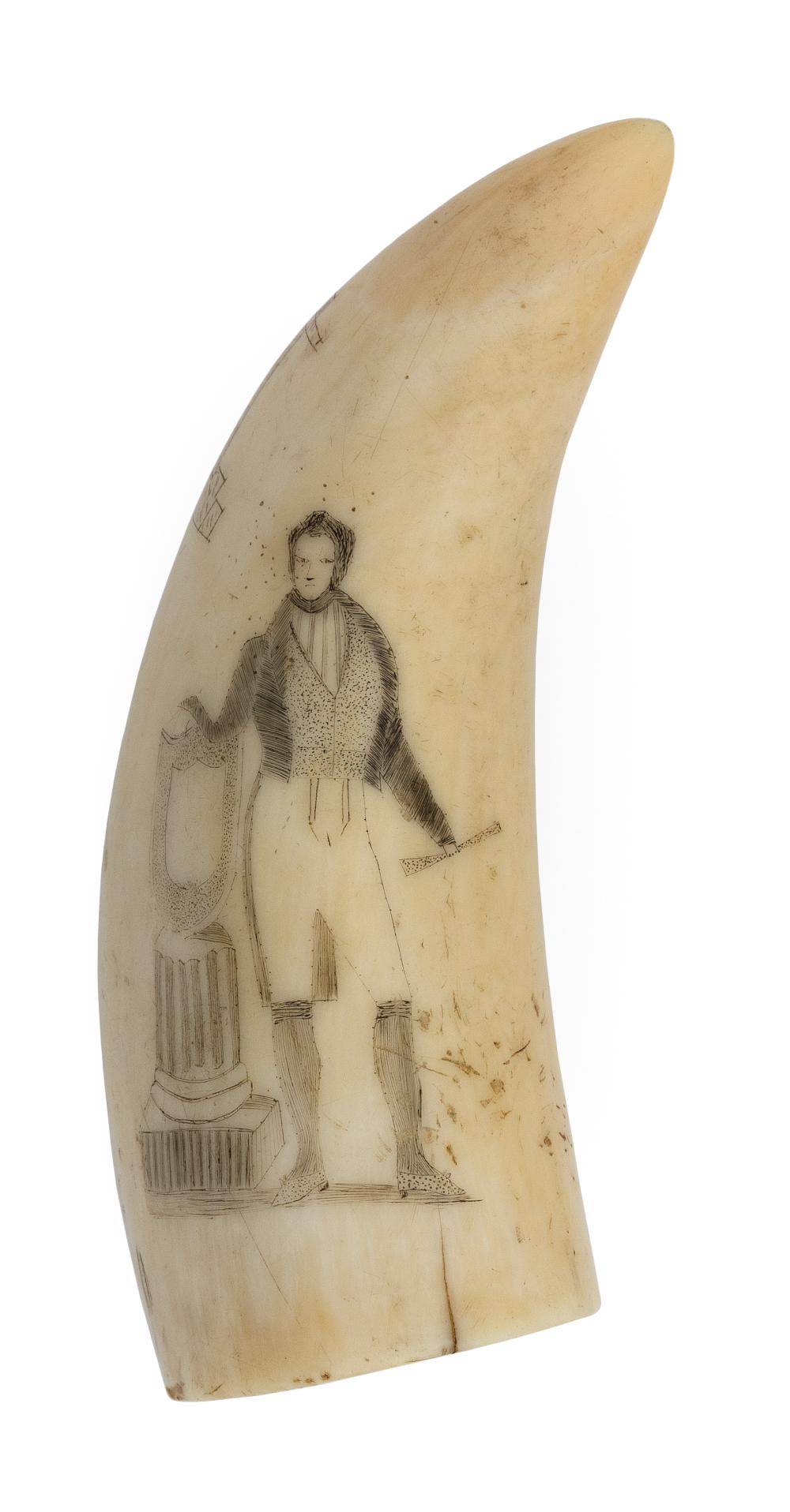 SCRIMSHAW WHALE'S TOOTH WITH