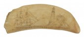 SCRIMSHAW WHALE'S TOOTH WITH S