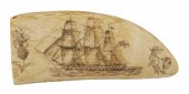 SCRIMSHAW WHALE'S TOOTH WITH T