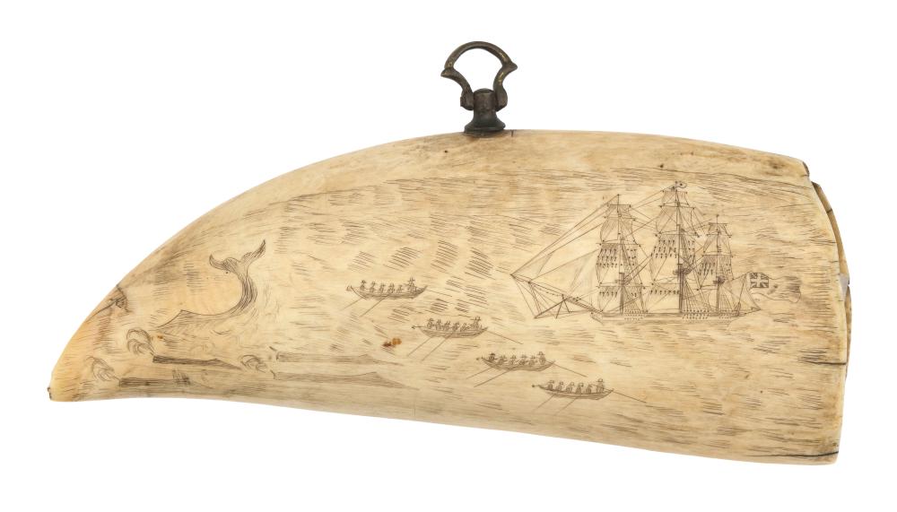 SCRIMSHAW WHALE'S TOOTH WITH