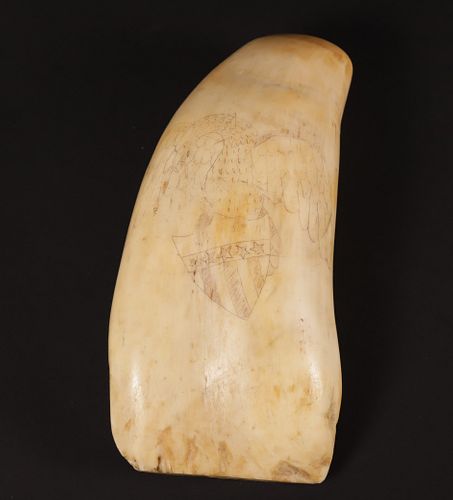 SCRIMSHAWED ANTIQUE WHALE TOOTH,