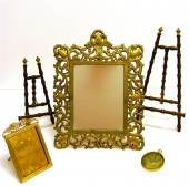 Scrolled brass easel framed mi