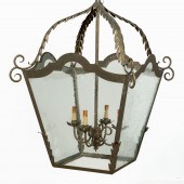 SCROLLED IRON & GLASS LANTERN-