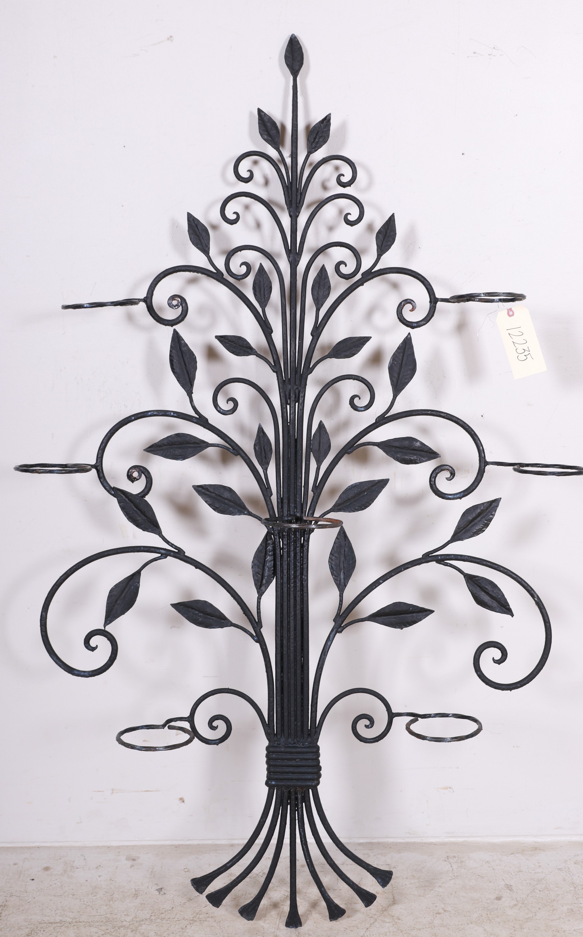 Scrolled iron hanging wall planter,