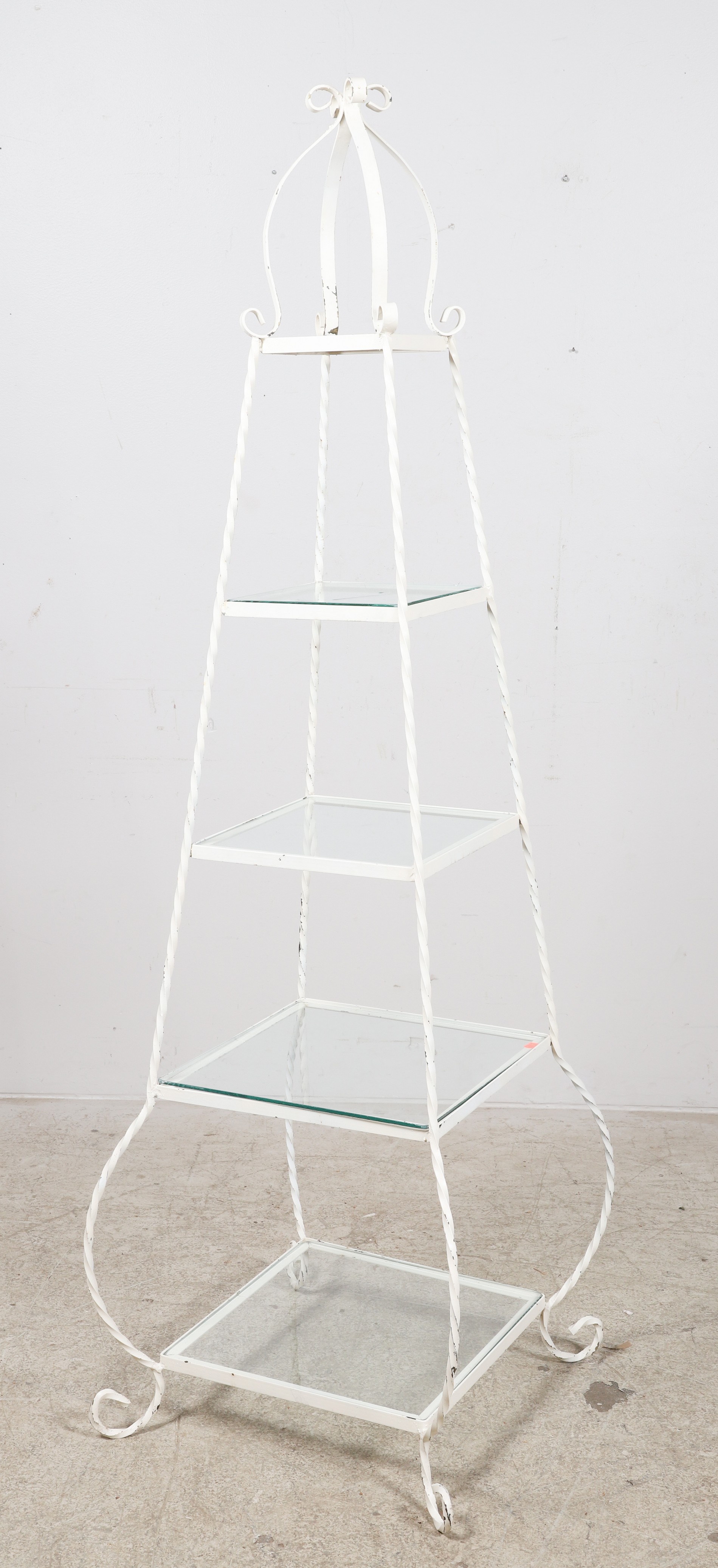 Scrolled iron tiered etagere,