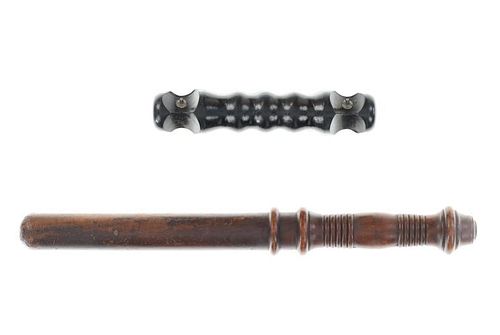 SCROLLED WOOD POLICE BILLY CLUB & A