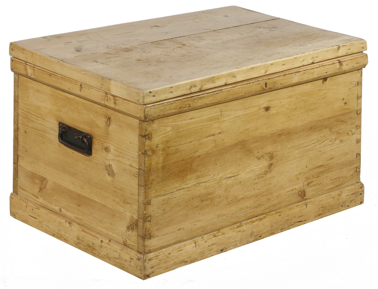 SCRUBBED PINE STORAGE BOX WITH IRON