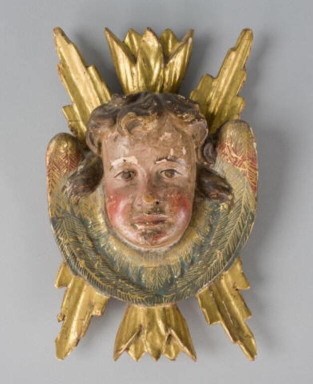 SCULPTED CHERUB HEADA polychrome