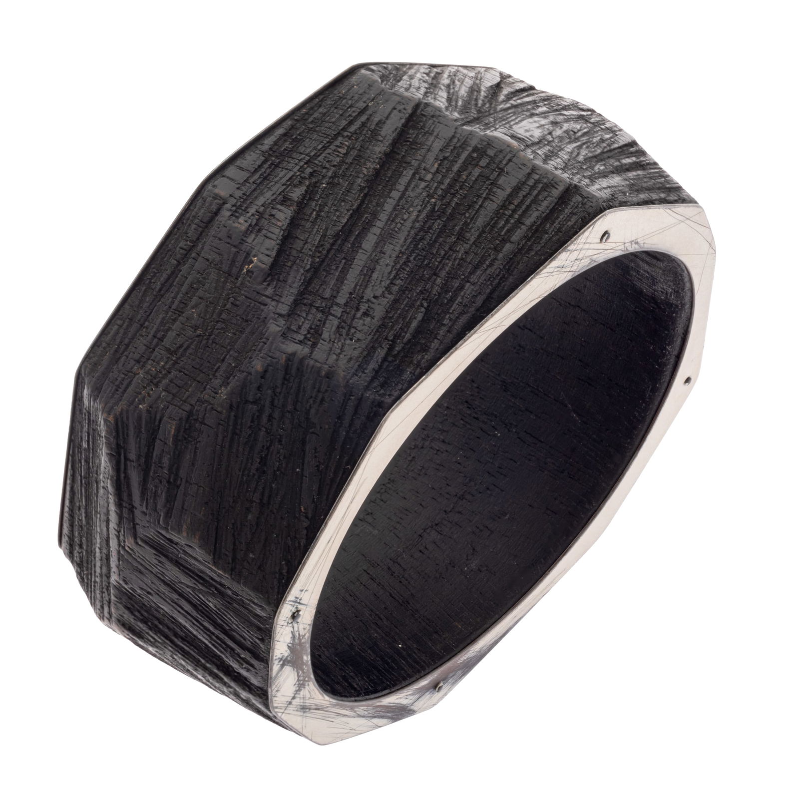 SCULPTURAL WOOD, METAL BANGLE