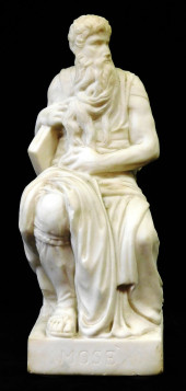 SCULPTURE: "MOSES", CARVED WHI