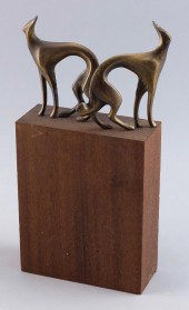 SCULPTURE OF TWO WHIPPETS MID-