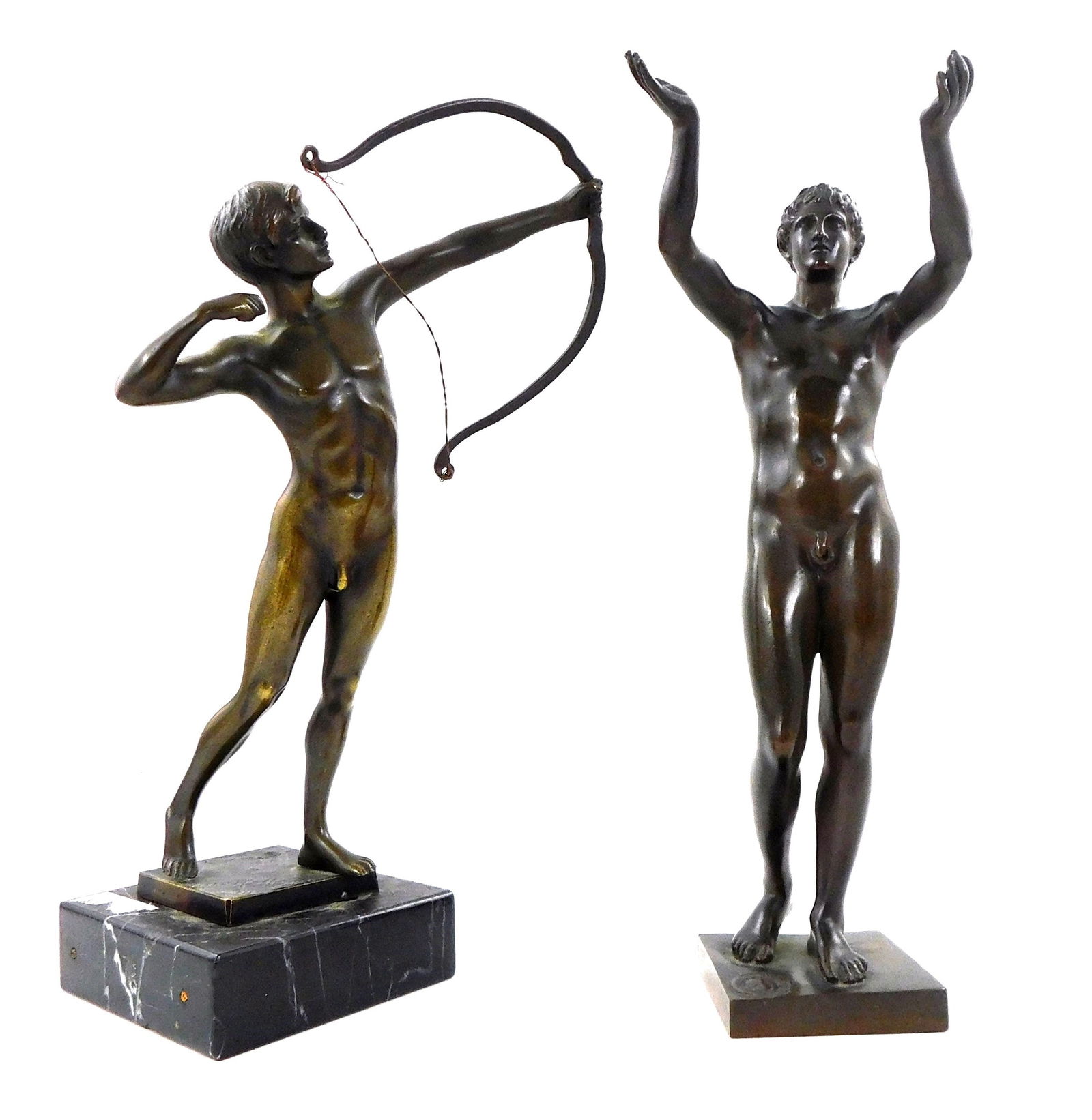 SCULPTURE: TWO NUDE MALE BRONZES;
