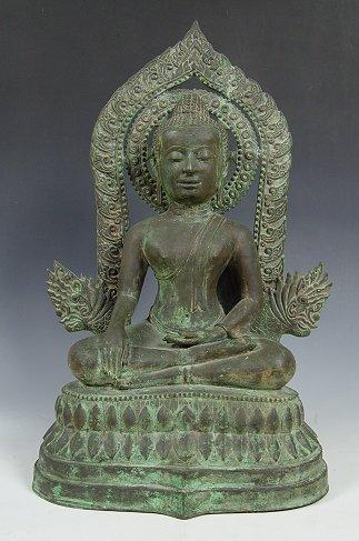SEATED BRONZE DEITY: 27 1/2'' h x