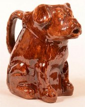 SEATED DOG FIGURAL REDWARE POT