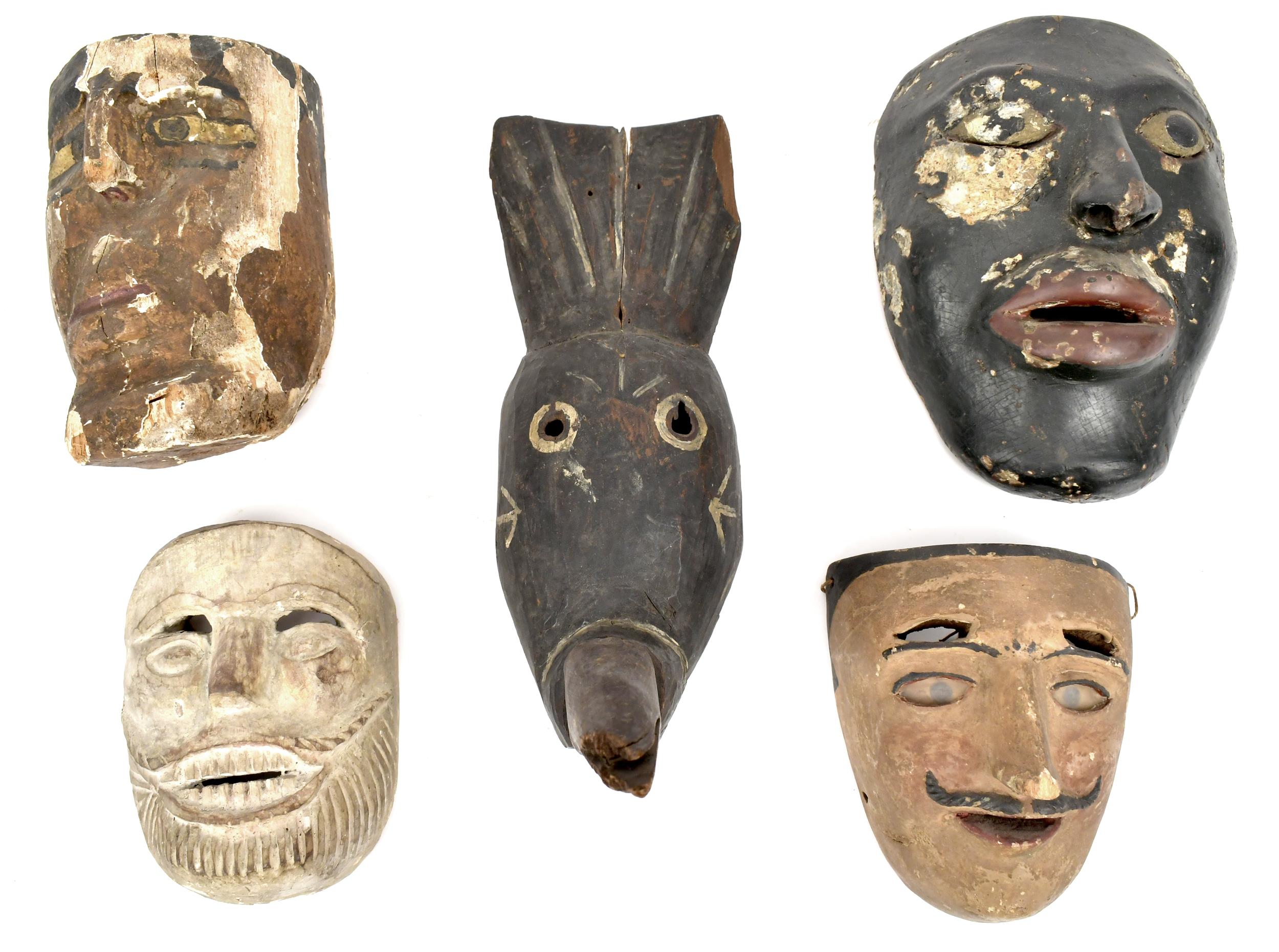 SELECTION OF FIVE EARLY WOODEN