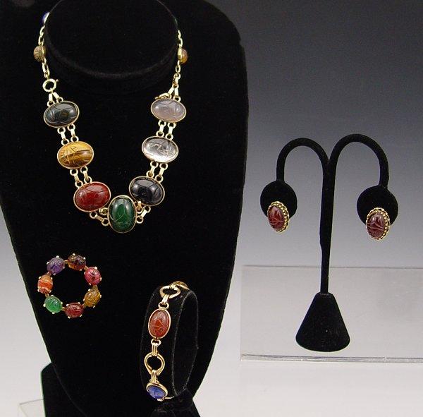 SEMI PRECIOUS SCARAB JEWELRY, 14K &