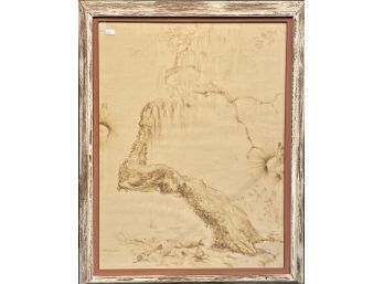 Sepia watercolor of tree covered in