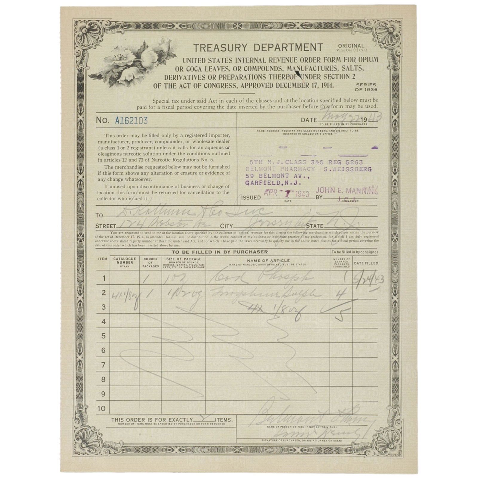 (SERIES OF 1936) OFFICIAL OPIUM /