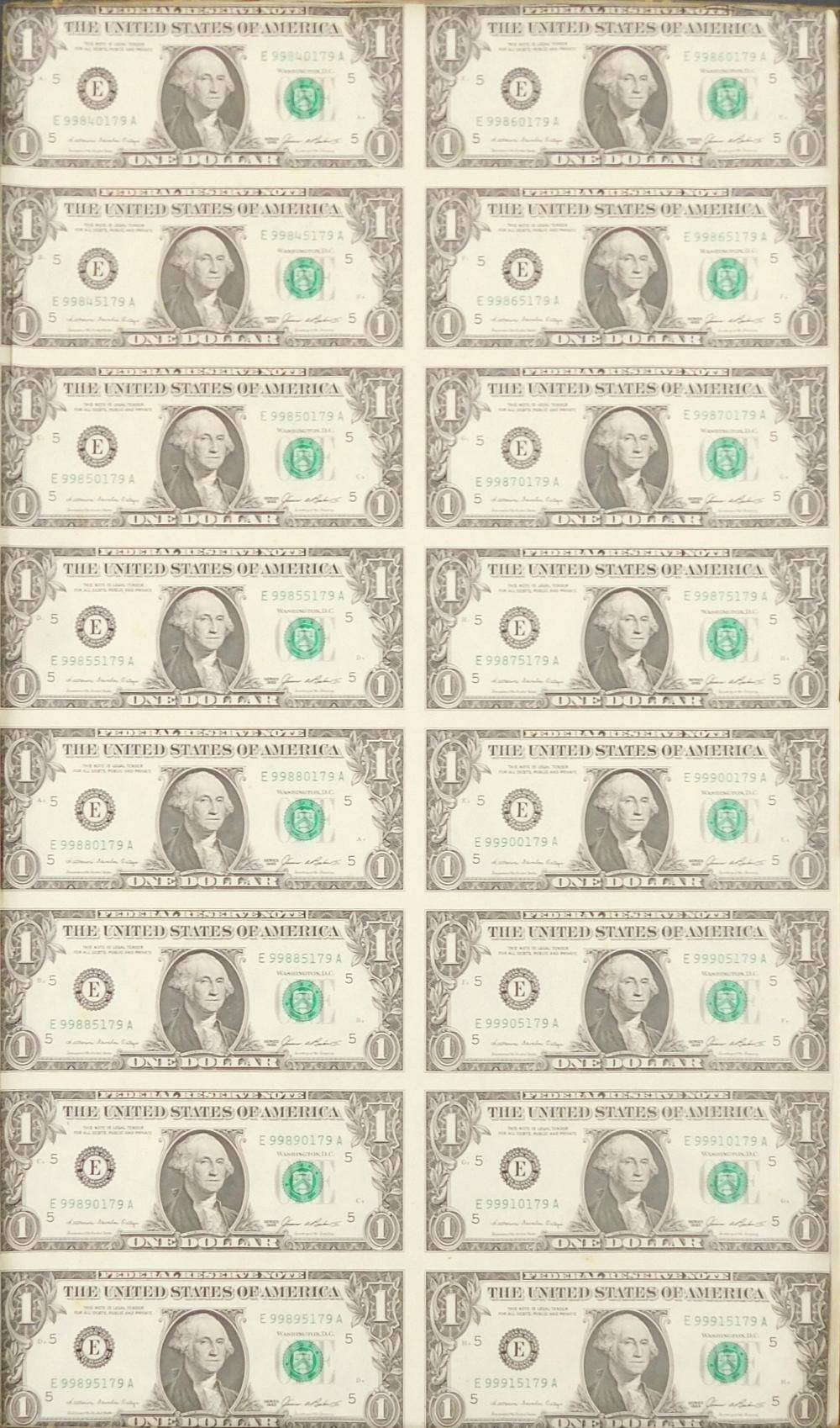 SERIES OF ONE DOLLAR UNCUT BILLS,